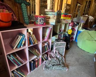 Children’s books and toys and storage for both 