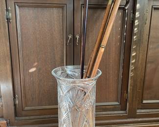 Cut glass umbrella stand & canes