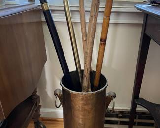 Brass umbrella stand & canes
