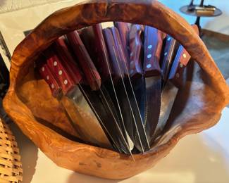 28 Knives, Carved Wooden Bowl