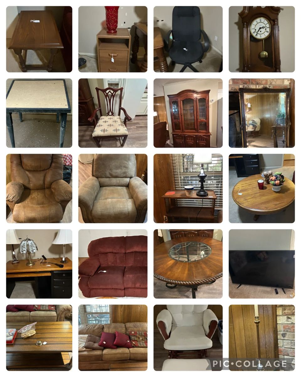 furniture, mirrors, clocks, lamps, coffee tables, kitchen tables, china hutch