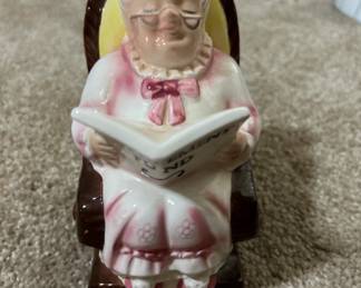 Vintage Granny in rocker retirement fund piggy bank