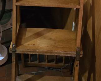 Antique Oak Library Ladder Chair - converts to library steps