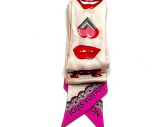 Louis Vuitton Pink x Red Lucky Monogram Bandeau BB Ribbon Scarf - Authentic