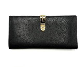 GUCCI Leather Long Wallet Black Gold Belt Motif - Authentic