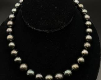 NEW! Tahitian 12-14 mm Pearl Strand Necklace w/ 14k White Gold Diamond Clasp