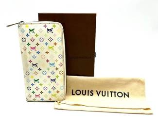 Louis Vuitton x Takashi Murakami White Multicolor Zippy Wallet with Box - Authentic