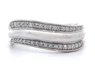 Double Row 0.30 Carat Natural Diamond Curved Triple Wave Ring in 18k White Gold