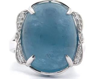 LARGE! 14.78 Carat Aquamarine & Natural Diamond Flower Ring in Platinum