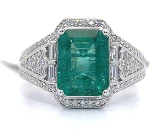NEW! Designer Gadi Shemesh 4.23 Carat Emerald & Natural Diamond Art Deco Filigree Ring in Platinum