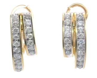 1.50 Carat Natural Diamond Double Curve J-Hoop Earrings in 14k Yellow Gold
