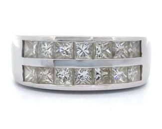 Men's 2.25 Carat Princess Cut Natural Diamond Double Row Ring in HEAVY 14k White Gold