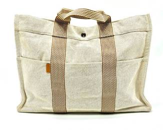 Hermès Ivory Canvas Foul Tote MM - Authentic