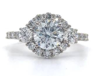 2.25 Carat Diamond Round Halo Pavé Ring in 14k White Gold