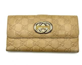 GUCCI Brown Interlocking G Guccissima GG Pattern Leather Long Wallet - Authentic