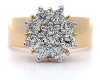1 Carat Natural Diamond Flower Cluster Ring in 14k Yellow Gold