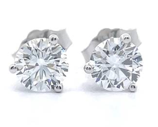 1 Carat Diamond Round Brilliant Cut Solitaire Stud Earrings in 14k White Gold