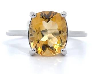 Large 30 Carat Citrine Four-Prong Solitaire Basket Ring in White Gold