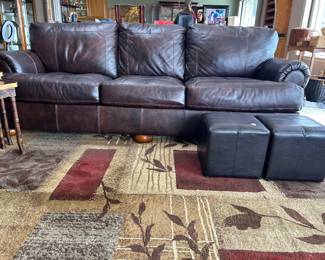 Ashley Furniture Leather Sofa set of two 
8ft.4in L x 3.4” W x 2.7” H 
seat depth 1.10” seat to floor 19” 
Faux leather cubes, large area rug 12ft 10in x 9ft10in 