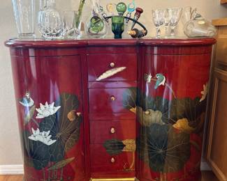 Lacquer bar and various bar accessories. 
2.8” H x 15” W x 2.10”L