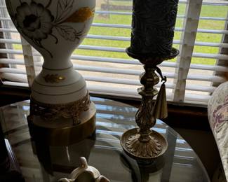 Pair of gorgeous lamps.  Pair of brass candle sticks with snuffer attached on both. 