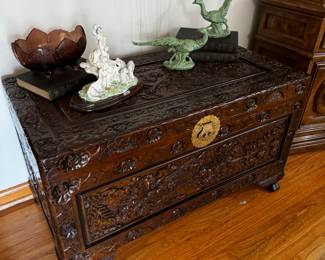 Carved chest with an Asian flare