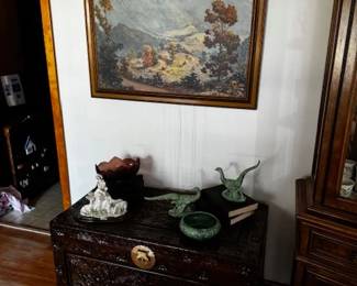Chest, figurines, vintage art