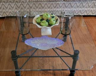 Glass coffee table with iron base