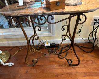 Marble top metal scroll table