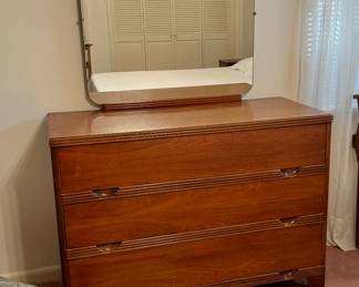 Art Deco walnut dresser and mirror
