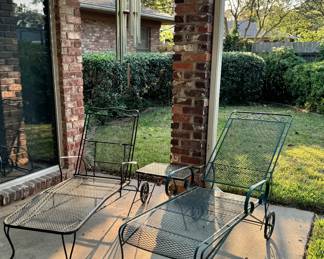 Wrought iron pool chaise loungers