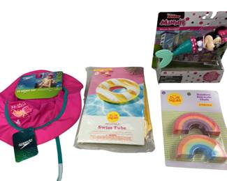 Kids Swim Tube + Rainbow Chalk+Minnie Mouse Mermaid+Sun Hat Pool Toy Inflatable Floatie