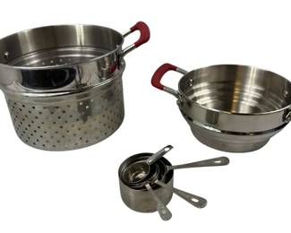 Strainer Inserts Rad Handled Steel Measuring Cups