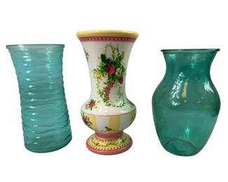 Vases Ceramic Floral & Green Glass