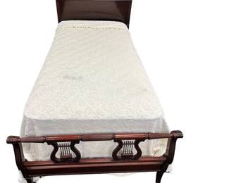 Lyre Harp Detail Draped Headboard Twin Bed 