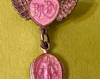 Vintage Sterling and enamel Miraculous Medal Baby Pin