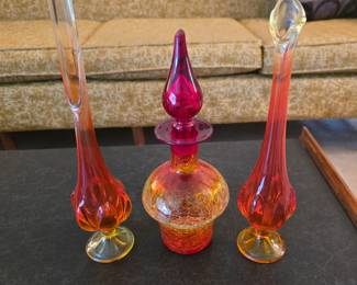 small swung vases & amberina crackle glass bottle