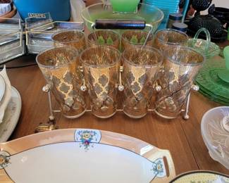8 vintage mid century Culver Valencia High Ball Glassware 22k Gold