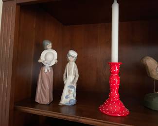 Lladro “Girl with Hat”.  Jan Pugh Packer Creek candlestick.