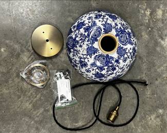 Blue & White Floral Ceramic Pendant Light Fixture - $100