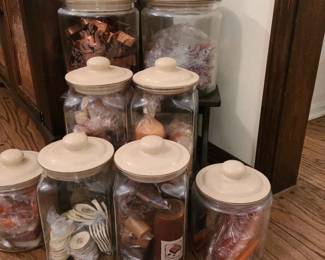 Pfaltzgraff Jars And Wooden Stool