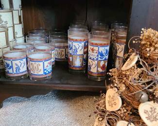 Pfaltzgraff Tall And Short Drinking Glasses And Small Twig Chriatmas Tree