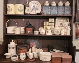 Antique Wood Hutch With Punched Copper Doors