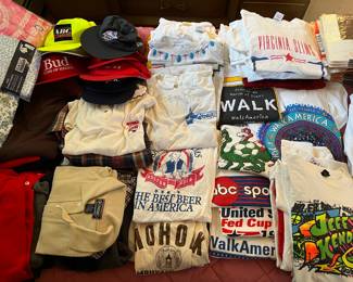 baseball hats, teeshirts