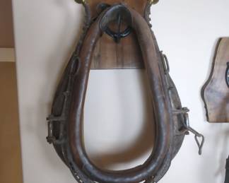 Leather Horse collar Harness Heavy Cast Iron Yoke with Brass Accent