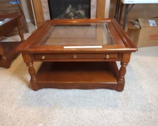 Solid Wood Glass Top Displayable Felt Lined Drawer