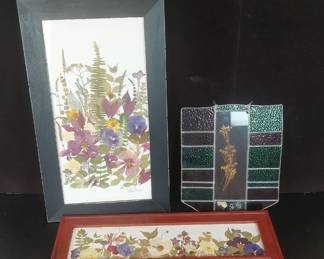 Framed Pressed Wild Flowers and Stain Glass with Pressed Flowers