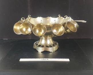 Vintage Large Brass Punch Bowl Set.