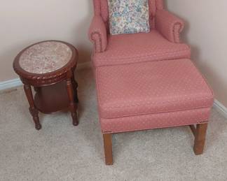 Vintage Lounge Chair and Natural Stone Inlay Sidetable