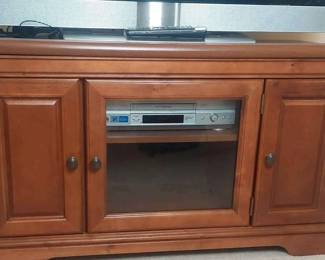 Solid Wood TV Stand Glass Front Cabinet